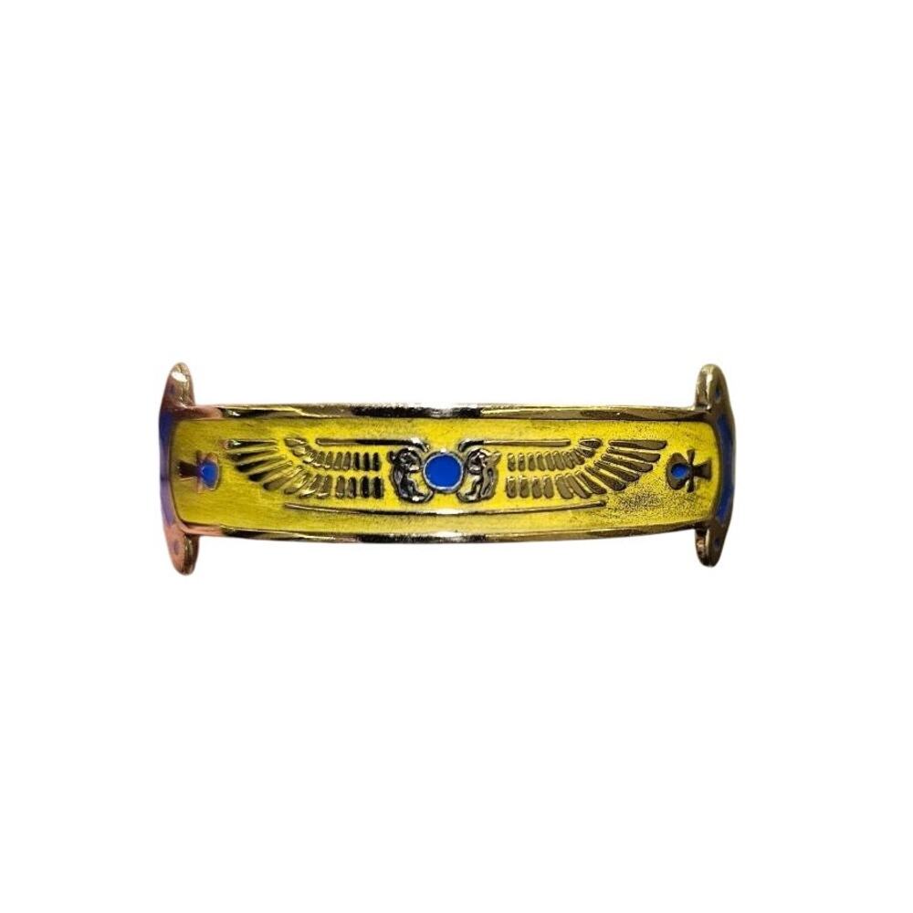 Handmade Egyptian Isis Wings Power Cuff with Yellow & Blue Enamel